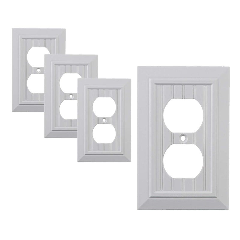 SleekLighting Pack of 4 Wall Plate Outlet Switch Covers | Classic White Beadboard Wall plates| Variety of Styles: Decorator/Duplex/Toggle/Blank / & Combo | Size: 1 Gang Receptacle - Image 1